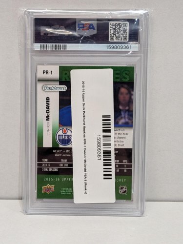 CONNOR MCDAVID OILERS ROOKIE CARD - PSA GRADED 8 NEAR MINT - 2015 UPPER DECK PARKHURST ROOKIES #PR-1 image 4