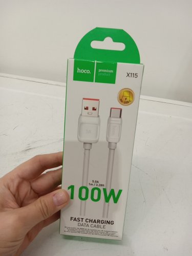 hoco fast charging data cable - usb to usb-c - 3.28ft - 100w - white (model: x115) image 2