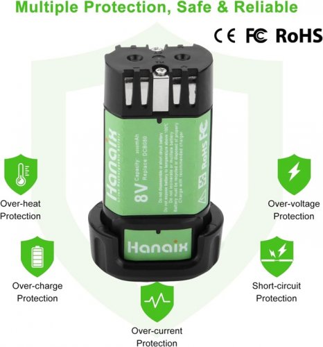 HANAIX 8V LI-LION BATTERY for Dewalt DCB080/DW4390/DCF680/DCF680N1/DCB095- 2000mAh image 4