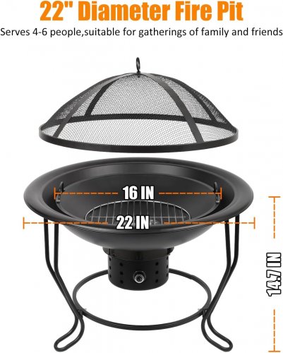 CUKOR Fire Pit Bowl with Adjustable Fan - 22" - black image 2