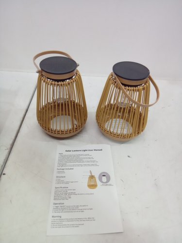 2PK Solar Lights Outdoor Waterproof Hanging Hand-Woven Lanterns - KHAKI image 3