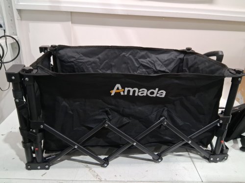 AMADA HOMEFURNISHING Collapsible/FOLDABLE Wagon Cart with 360° Rotating Wheels & SIDE POCKETS - 220LBS CAPACITY - BLACK (MODEL: AMOUC04) image 4