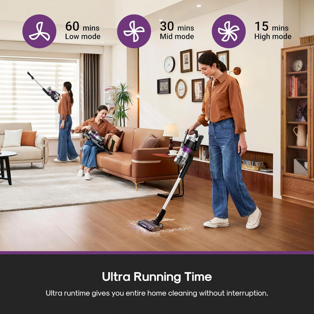 Eureka Cordless Rechargeable 3-IN-1 Stick Vacuum Cleaner WITH CLEANING STATION & ANTI-TANGLE NOZZLE FOR ALL FLOORS - GREY/PURPLE (MODEL: NEC490SE) image 3