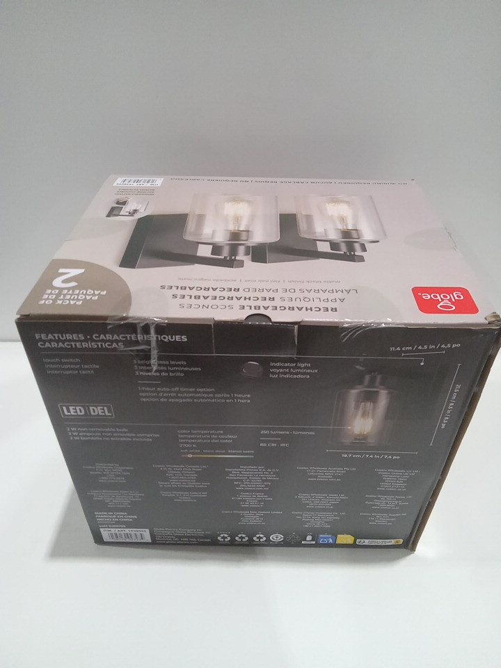 2PK globe Rechareable scones light fixture with removable batteries - dimmable - 18-72hrs - LED - 2700k - 250LM - matte black (model: 1938095) image 6