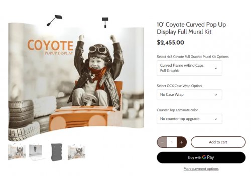 Coyote Curved Pop Up Display Kit with lights - 8ft x 10ft (model: coy-4x3-c) image 2