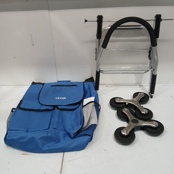 folding stair climbing grocery shopping cart trolley with 6 wheels & attachable bag - 36L storage - 110LB max - blue (model: 2029b) image 3