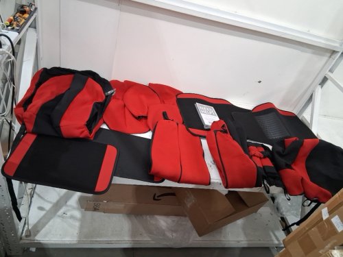 FH Group Car Seat Covers Combo Full Set with Carpet Floor mats Steering Wheel Cover and Seat Belt Pads- Universal Fit for Cars Trucks and SUVs- black/ red  (model: fb030115red-combo-14407-red) image 2