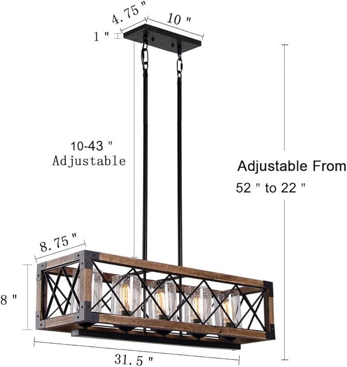 giluta farmhouse 5-light wooden rustic island light fixture - 31.5" x 8" x 8.75" - brown/black (model: 17810) image 2
