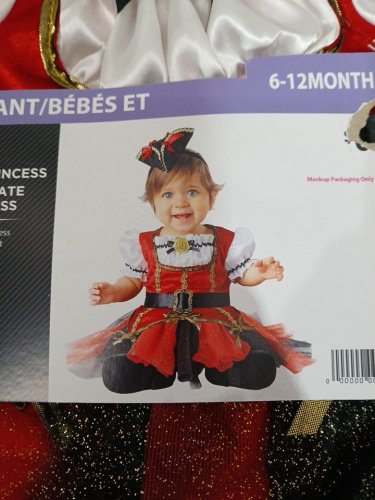 BABY PIRATE PRINCESS COSTUME DRESS WITH HEADBAND - 6-12 MONTHS - RED BLACK WHITE GOLD image 3