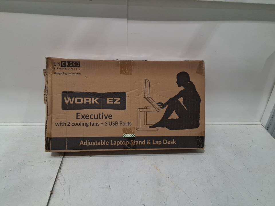 UNCAGED ERGONOMICS WORKEZ LIGHT ADJUSTABLE HEIGHT LAPTOP STAND WITH COOLING FAN - 18" X 11" - SILVER image 2