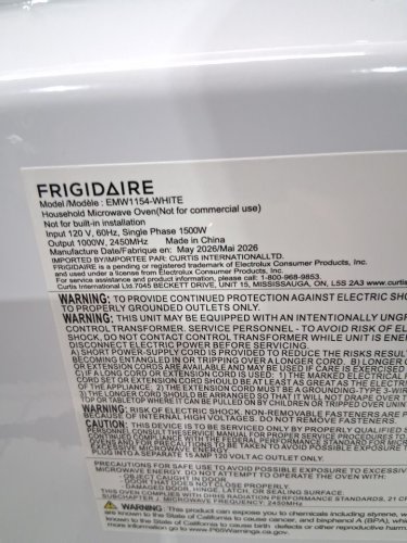 FRIGIDAIRE Countertop Microwave Oven - 1.1 CU. FT 900W- WHITE - (MODEL: EMW1154) image 9