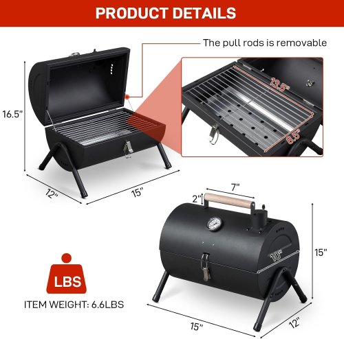 Shyneer Mini Portable Folding BBQ Tabletop Grill with Thermometer - black image 2