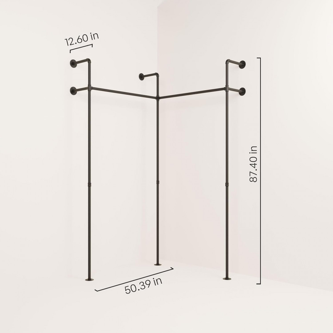 pamo KIM II EDGE metal wall mounted Industrial Pipe Clothing Rack - 240kg capacity - height: 87.5" - black (Model: P-01-044) image 2