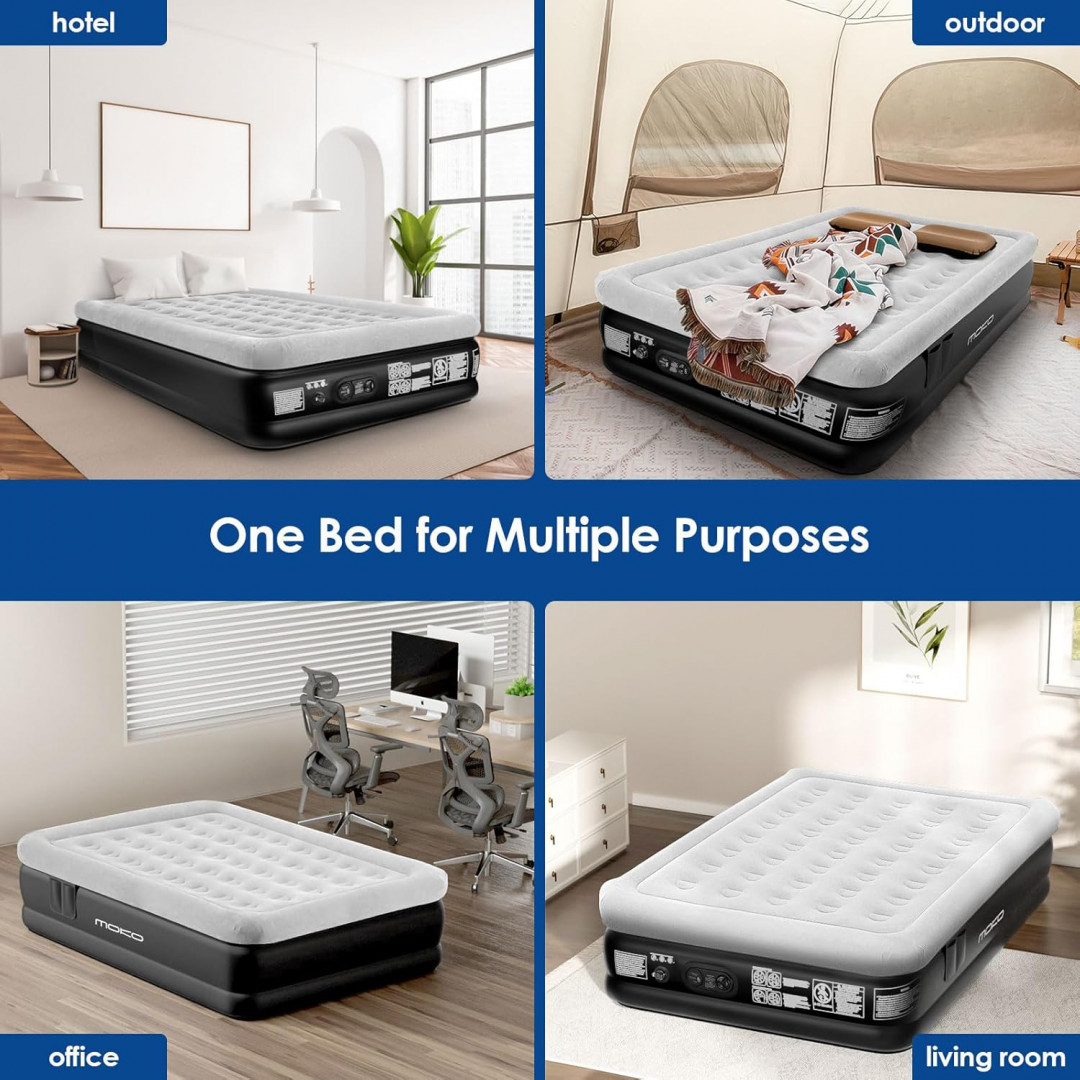 moko inflatable air mattress with comfort top and built in pump - queen size - 18" - black/grey (model:  MAMQ18) image 4