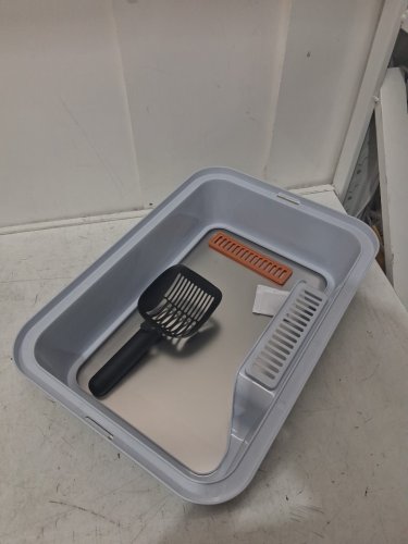 Stainless Steel Pet Cat Litter Box with Scoop - Large 19.8" x 14" x 8.5" - Grey/blue (Model: TC-CLB-BXGCKLG20S) image 4