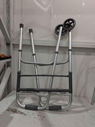MEDLINE GUARDIAN ADJUSTABLE ALUMINUM 2-BUTTON FOLDING WALKER - 300LBS CAPACITY - GREY (MODEL: MDS86410W54H) image 3