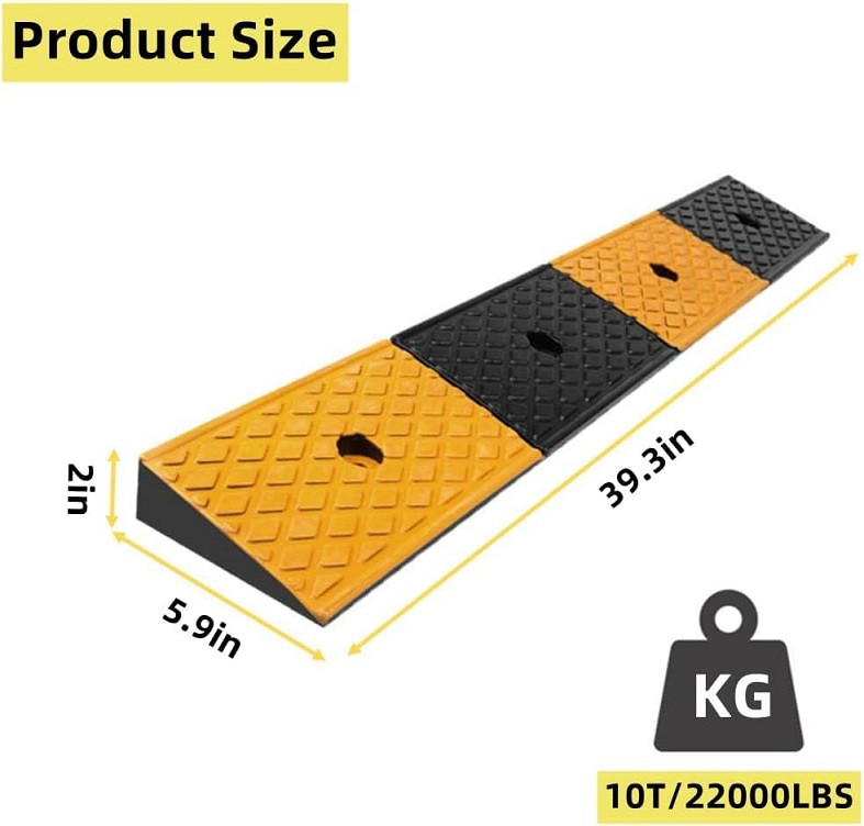 2pk Nisorpa Rubber Curb Ramp Driveway Wheel Riser - 22,000LB Cap - 2" x 38.5" - Black / Yellow (Model: GSKY-JT002P-10684) image 2