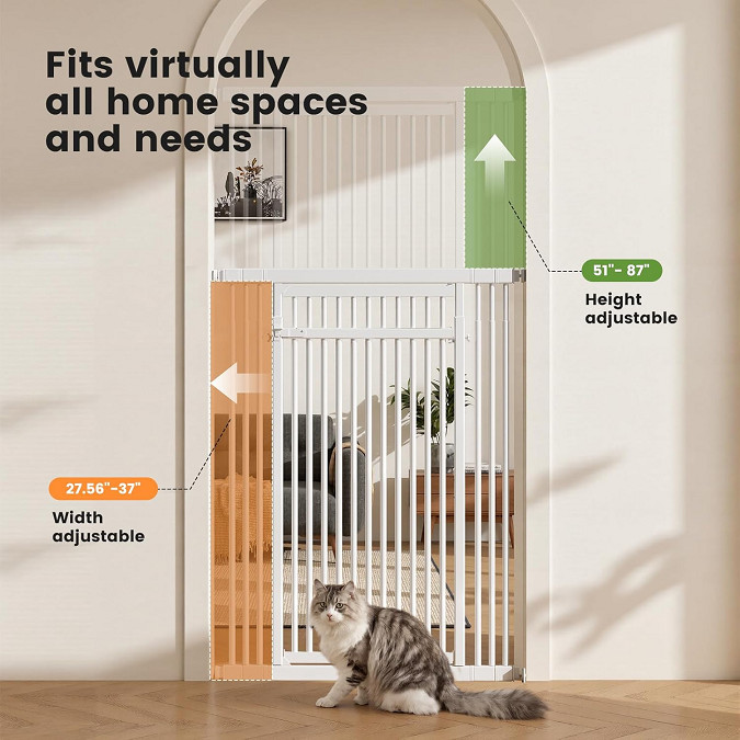 Gardner Pet extra tall adjustable pet gate for door ways - 51" to 87" x 27.5" - 37" - white (MODEL: GP01L0125WH) image 2