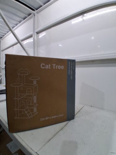 Multi-Level Cat Tree Condo Play House Furniture with a Full Sisal-Covered Ramp - 54" - light grey (model:CW-MPJ-54IN-LTGY) image 2