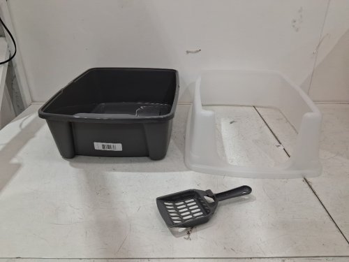 iris open top cat litter box with shield & scoop -15" x 19" -grey image 2