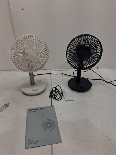 2PC LUMENA FAN STAND 4 CORDLESS DESK FANS - 4 SPEEDS, OSCILLATION - WHITE & NAVY BLUE (MODEL: 1796327) image 4