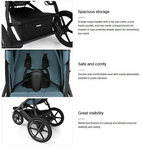 thule urban glide 3 lightweight all-terrain stroller with 5-point harness - max child weight 48lbs - mid-blue on black (model:10101973) image 3