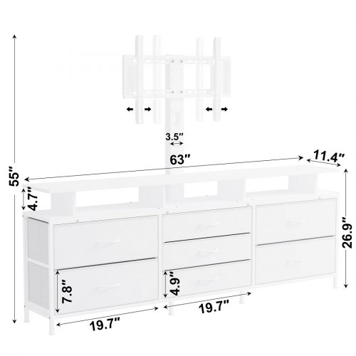 GUNAITO TV Stand with Adjustable Mount - for TV up to 75" - 63" x 26.9" x 11.4" - White (Model: HD049WH-SL-12) image 3