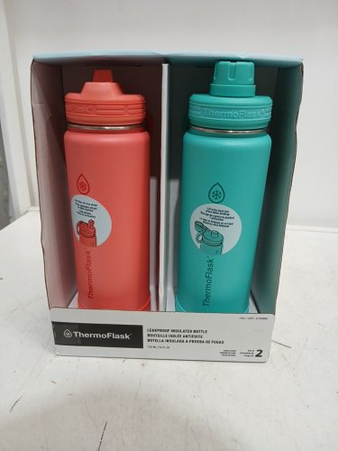 2PC THERMOFLASK INSULATED BOTTLES - 24 OZ / 710 ML EACH - TEAL / RED (ITEM: 2730866) image 2