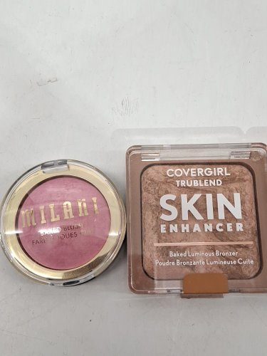 4 assorted face makeup powders - assorted brands, sizes and uses - milani baked blush / covergirl trublend skin enhamcer baked luminous bronzer / l'oreal infallible foundation powder image 2