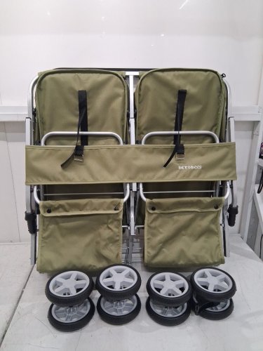 betsocci Foldable Double Pet Stroller for Dogs & Cats Two-Seater with Storage - 33LB - GREEN (model: sp04) image 3