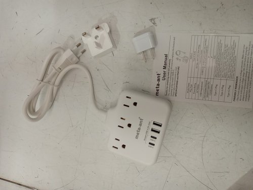 meta-ant US to European Plug Adapter with 3 American Outlets & 4 USB - 3FT - white (model:763s-c) image 3