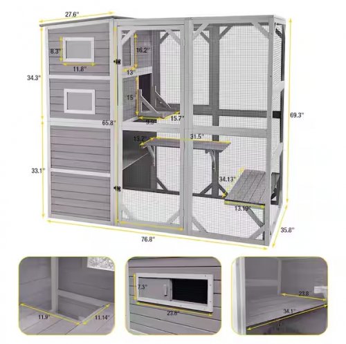 *2 boxes* aivituvin outdoor wooden cat/pet enclosure with 4 tiers - 77" x 36" x 69" - brown/gray(see notes) - (model: air54-hk) image 2