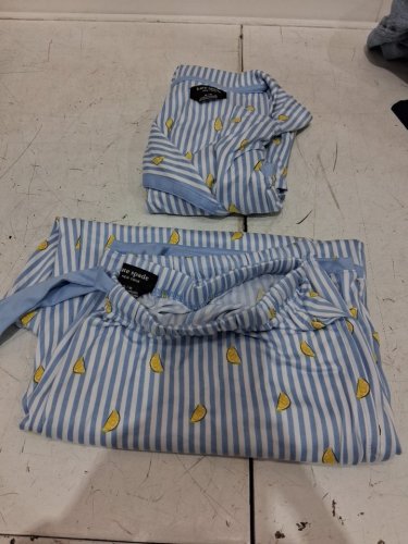 2PC WOMEN'S KATE SPADE short SLEEVED CROPPED PAJAMA SET - medium - BLUE STRIPE / LEMONS (style: 1969526) image 2