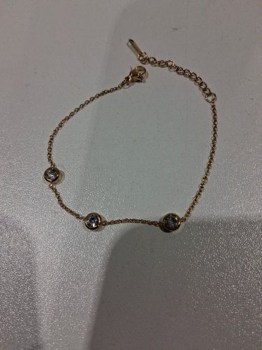 cubic zirconia charm chain bracelet - 6.5" - 8"/6mm each charm - stainless steel gold image 3