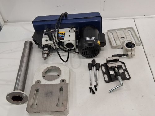 QD-KYOHO 8" Heavy-Duty Cast Iron Head Benchtop Drill Press - 3.1A Induction Motor, 5 Speed Adjustable (620-3100 RPM), 0-45° Tilting, Height Adjustable - blue/white (model: dp20013b) image 3
