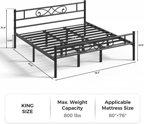 Metal Bed Frame with Headboard - King - Black image 2