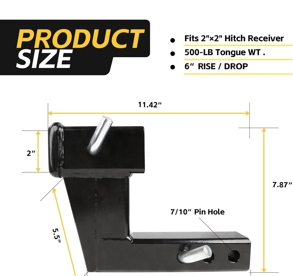MaxxHaul Trailer Hitch Riser - 2" Receiver - 6" riser -black (model: 50909) image 2