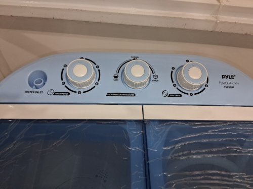 Pyle Compact and Portable Twin Tub Mini Washing Machine & Spin Dryer with Hoses - 11lbs Capacity, 110V - White/Blue (Model: PUCWM22) image 4