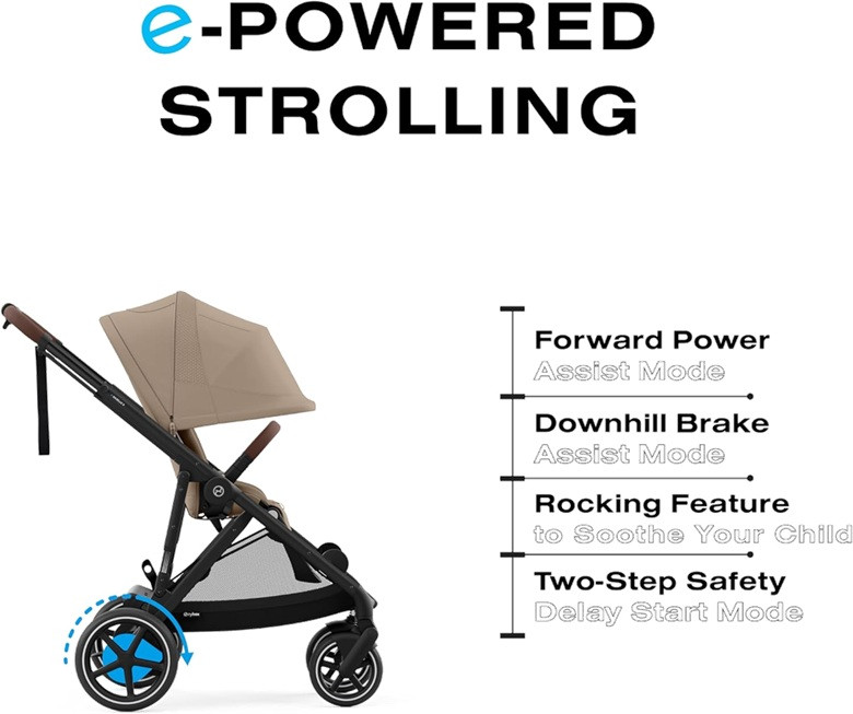 Cybex Electronic Assist Forward Power and Downhill Break rocking feature e-Gazelle S Stroller - 50LBS MAX - Almond Beige/Black Frame (model: 524001219) image 3