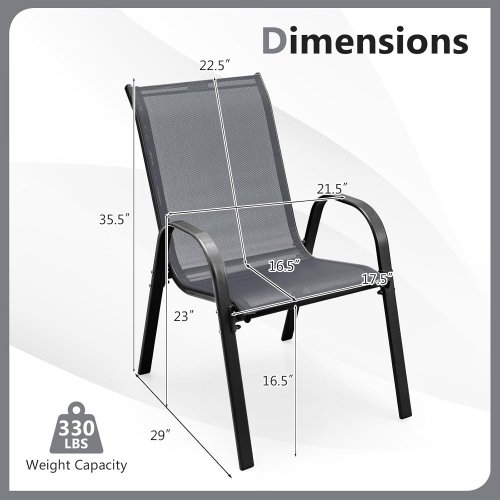 4PK Patio Stackable Dining Chairs with Armrests and High Back - 330lbs cap - Grey (Model: A045-013-001) image 2