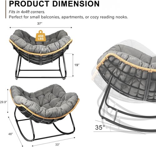 YWLVLI outdoor patio upholstered egg freestyle chair with cushion & frame - 300lbs capacity - 29.9" x 46" x 37" - grey image 2