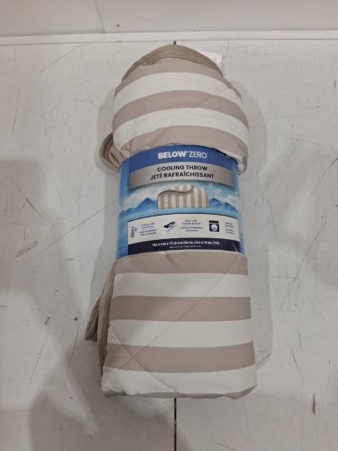 Below Zero reversible Cooling Throw Blanket - 60" x 70" - LIGHT BROWN BEIGE stripes/solid (model: 1991350) image 2