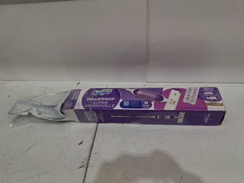 SWIFFER POWERMOP MULTI-SURFACE MOP KIT WITH 2 MOPPING PAD REFILLS, 1 FLOOR CLEANING SOLUTION WITH FRESH SCENT AND 2 BATTERIES - PURPLE AND WHITE image 2