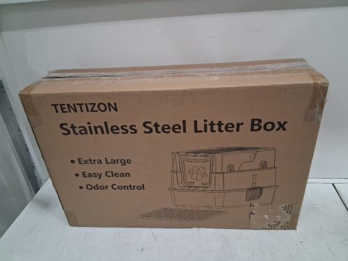 TENTIZON Stainless Steel Kitty Litterbox with Side Lids, Litter Mat, AND Scooper - SILVER/GREY (MODEL: XM-F / PT004-GY-00) image 4