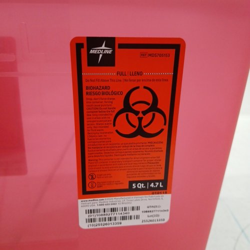 medline horizontal drop sharps disposal container - 5qt - red (model: md5705153) image 3