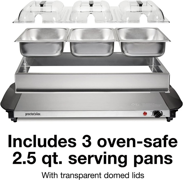 Proctor Silex TRIPLE Buffet Server & Food Warmer - 2.5 Quart - STAINLESS STEEL/BLACK (MODEL: 34300RG) image 3