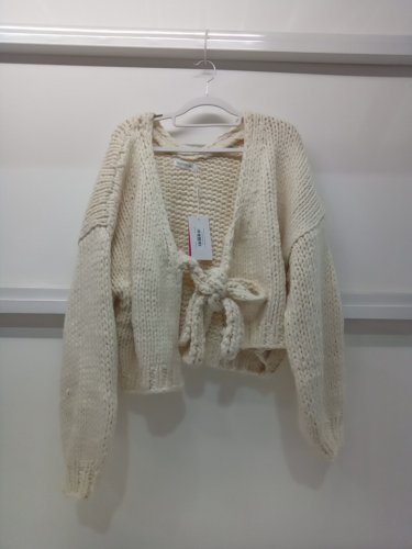 woman's Holiday Cream Tie Up Knit Cardigan - m\l - beige image 2