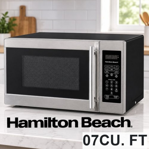 HAMILTON BEACH STAINLESS STEEL MICROWAVE - 0.7 CU FT - 700 WATTS WITH 10 POWER LEVELS (MODEL: EM720CPN-SS) image 1