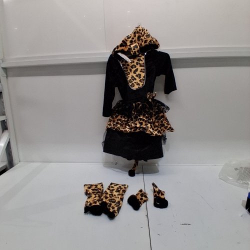 5PC GIRLS SASSY LEOPARD COSTUME - LARGE (10-12) - BLACK AND LEOPARD PRINT image 3