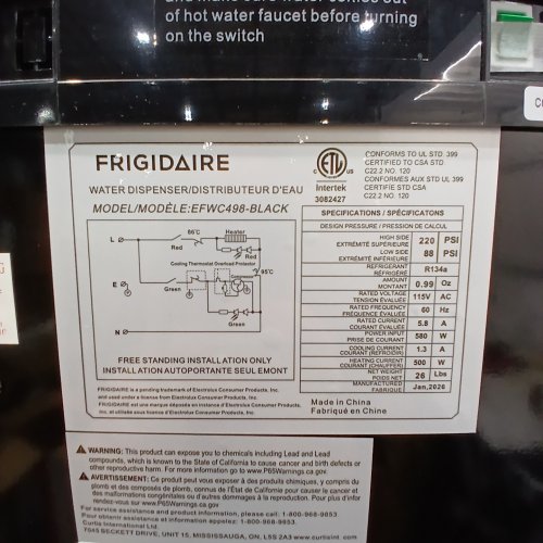 FRIGIDAIRE TOP-LOAD HOT & COLD WATER COOLER/DISPENSER - FITS 3-5 GALLON BOTTLES - BLACK (MODEL: EFWC498-BLACK) image 7